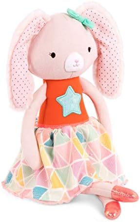 B. toys  Plush Designer Bunny Doll  Soft & Cuddly Stuffed Animal Rabbit Toy  Orange & Pastel Dress  Sparkly  15  Washable  Tippy Toes  Becky Bunny  18m +