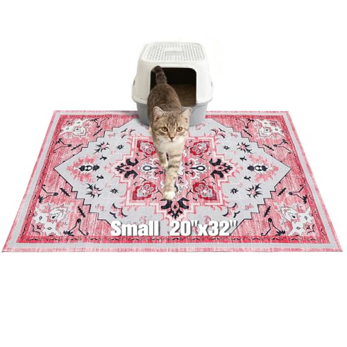 Image of EXPAWLORER Cat Litter Mat, 20 inchx32 inch Small Non-Slip Urine Waterproof Litter Trapping Mat Easy to Clean Washable Litter Box Mat for Floor Soft on Kitty Paws, Indoor Food Mats Rug Pads for Bathroom Pink