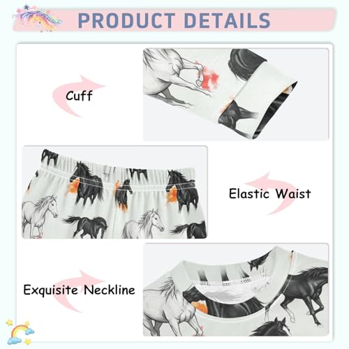 ODAWA Kids Black White Horses Long Sleeve Tee and Pant 2-piece Set Fall Outfits 18M4