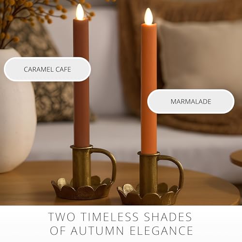 Image of Luminara Marmalade Taper, 1 inch x 9.5 inch Battery Operated Flameless Candle, Flickering White LED Light Flame, Timer Switch, Remote Ready Decor for Halloween Fall Indoor Candlestick Decoration, Real Wax