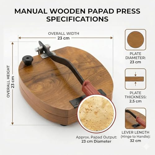Image of Wooden Roti Press Machine | Papad, Thepla & Puri Maker | Heavy Duty Manual Chapati Press with Strong Handle | Dough Flattening Kitchen Tool-1-Pack