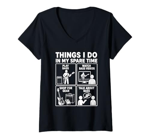 Women's Funny Bass Player Spare Time Bassist Guitar Musician V-Neck T-Shirt