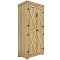 Outsunny Wooden Garden Shed, Outdoor Storage Cabinet with Waterproof Galvanized Metal Roof, Narrow Tool Shed with 3 Shelves and Lockable Door, Natural