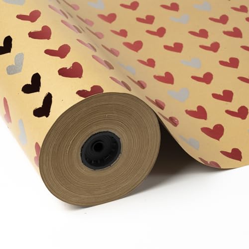 PAKOT | Bobina Papel de Regalo con Corazones Metalizados Rojo/Pla...