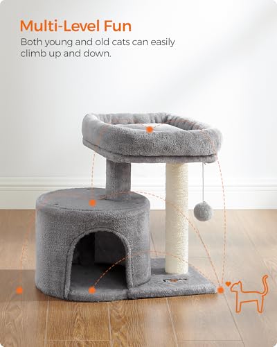 Feandrea Cat Tree, Small Cat Tower with Sisal Scratching Post, Plush Condo with Padded Perch, for Small Spaces, Kittens, Light Gray UPCT50W - Image 3