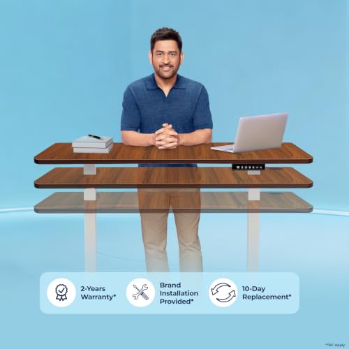 Image of The Sleep Company AeroPro Electric Height Adjustable Desk | Ergonomic WFH Table | 4 Memory Presets | Wireless Charging | 2 Yr Warranty | 1600x700 Top | Free Installation | Wooden & White