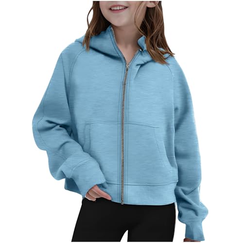 Girls Hooded Sweatshirts Casual Long Sleeve Zipper Open Front Hoodies Jacket Tops Teens Girls Clothes with Pockets