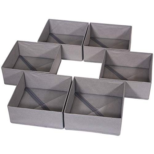 Diommell 6 Pack Foldable Cloth Storage Box Closet Dresser Drawer Organizer Fabric Baskets Bins Containers Divider For Clothes Underwear Bras Socks Lingerie Clothing, M Grey 600 #TOP13