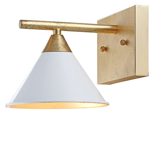Image of JONATHAN Y Yvette 1-Light Wall Sconce 7 inch Metal Vanity, White /Gold Leaf | Modern Bathroom Mirror Fixture, Cone Shade, UL Listed, For Bathroom Mirror, Bedroom, Hallway, Hardwired, LED Bulb Included