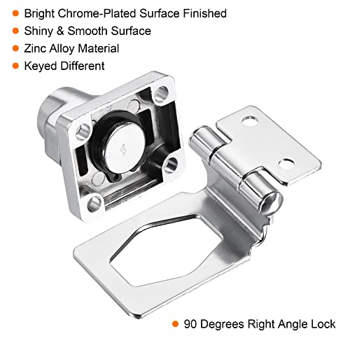Image of MECCANIXITY 2.5 Inch Keyed Different Hasp Lock 90 Degree Chrome Plated Twist Knob for Cabinet Door Drawer, Silver Pack of 2