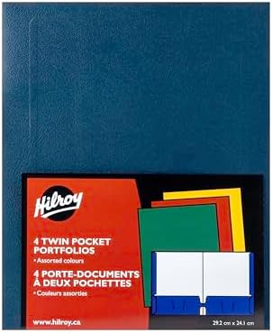 Hilroy Twin Pocket Portfolios, 9.5" x 11.75", 4-Pack, Assorted Co...