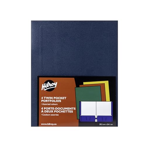 Hilroy Twin Pocket Portfolios, 9.5" x 11.75", 4-Pack, Assorted Co...