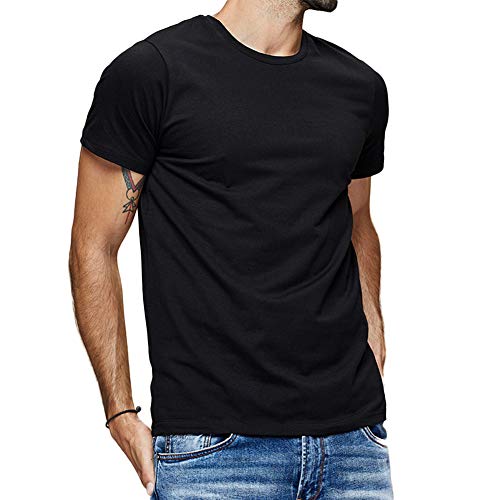 Magiftbox Mens Workout Gym Tee Short Sleeve Active Sweatshirts Basic Casual T-Shirts T18N_Black_US-S