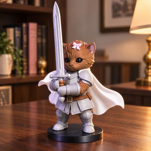 KICILVS Knight Kitten –4Inch Knight Cat with a Sword | Dragon Slayer,Medieval Cat Figurine,3D Printed Cat Knight,Desk & Shelf Decor, Adult Collectible - image 3