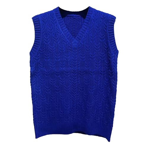 Men's Slim Fit V Neck Vest Casual Sleeveless Knitted Pullover Sweater Solid Twisted Pattern Vest