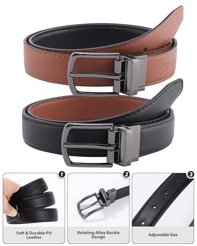 AWAYTR Kids Boys Reversible Belt for Dress Pants with Two Rotative Buckles4