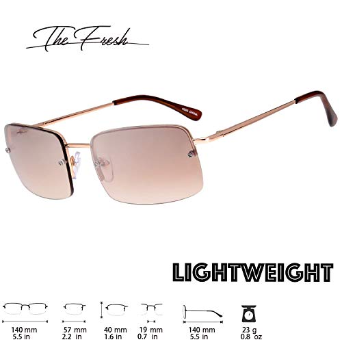 The Fresh Minimalist Small Rectangular Sunglasses Clear Eyewear Spring Hinge - Gift Box Package (301-Gold, Gradient Brown, 57)2