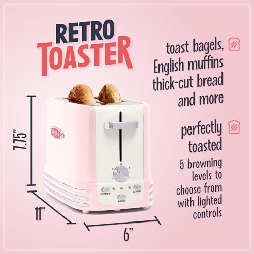 image for Nostalgia Retro Wide 2-Slice Toaster, Vintage Design With Crumb Tray, 