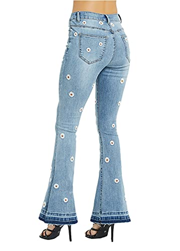 cffvdiz Women's Bootcut Jeans Embroidered Denim Wide Leg Pants4