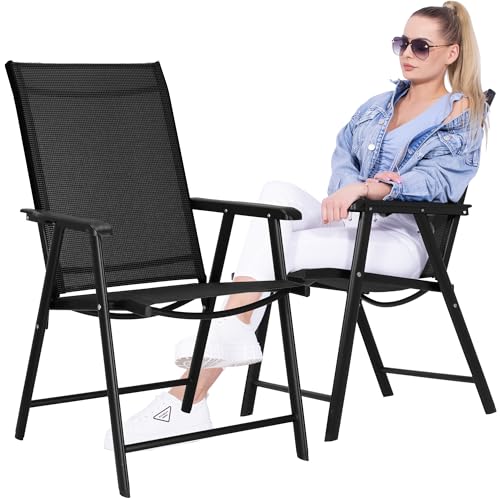 SPRINGOS Lot De 4 Chaises De Jardin Pliantes Avec Accoudoirs 49x49x96 Cm - Noir