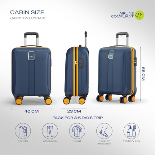 Image of Safari Cabin Thorium Neo 8 Wheels 55 Cm Small Trolley Bag Hard Case Polycarbonate 360 Degree Wheeling System Luggage, Trolley Bags for Travel, Suitcase for Travel, Graphite Blue