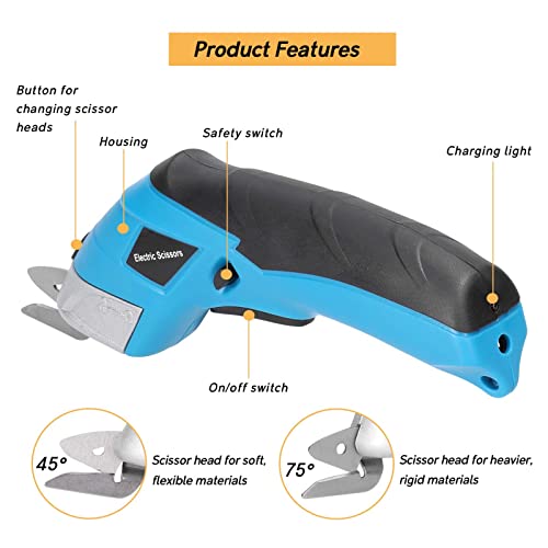 Electric Fabric Scissors Box Cutter, Geevorks Electric Cloth Cutter Fabric Cutting For Sponge/Leather/Paperboard/Rug, With 2Pcs Blade-S (45°+75°) #TOP3