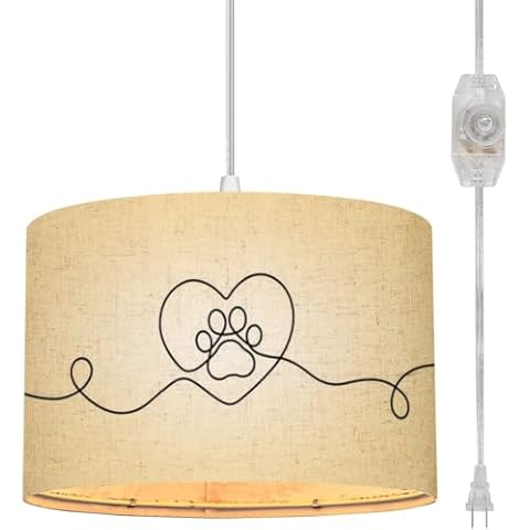 Pendant Light Paw prints Hand drawn footprint pet dog cat Continuous line animal Hanging Light Fixture with Fabric Shade Dimmable Ceiling Lamp for Kitchen Island Living Room Bedroom Corridor Bar Cover