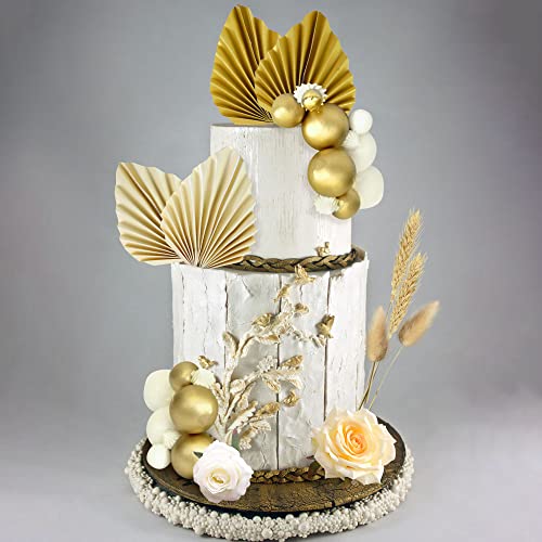JeVenis Champagne Rose Cake Decorations Balls Cake Decoration Gold Palm Leaves Cake Decorations Boho Cake Decoration White Gold Ball Cake Topper Boho Party Supplies - Image 4