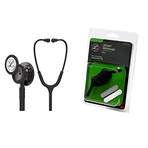 3M Littmann Classic III Monitoring Stethoscope, Smoke-Finish, Black Tube, 27 inch, 5811 & 40007 Stethoscope Identification Tag, Black
