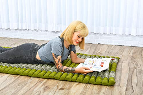 Image of Leewadee - Foldable Floor Mattress - Japanese Roll Up Futon -Trifold Tatami Mat- Guest Floor Bed - Camping Mattress - Thai Massage Mat, Kapok Filled, 75 x 28 inches, Green