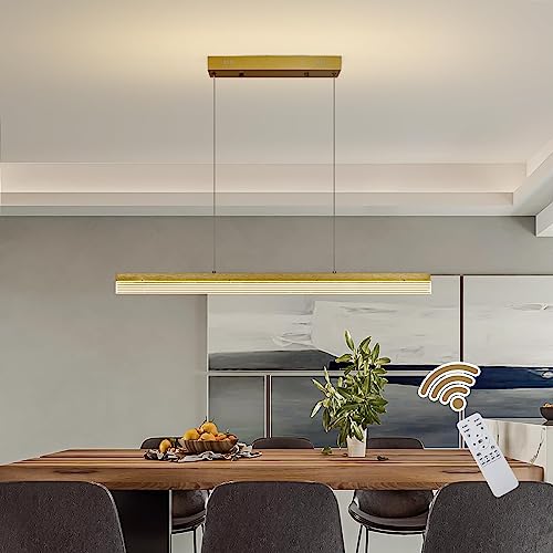 LED Lustre Salon Moderne Suspendu, Or Suspension Luminaire Cuisine LinéAire Dimmable avec TéLéCommande, Suspensions D'éclairage IntéRieur RéGlable en Hauteur pour Table à Manger Salle à Manger