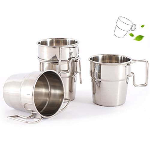 Macabolo Stackable Camping Cups, 4 Pack Stainless Steel Camping Cups with Folding Handle Outdoor Travel Cup Set - Image 4