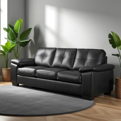 Image of Torque Antos 3 Seater Leatherette Sofa-Black | Modern Sofa 3 Seater Designs | Premium Leatherette 3-Person Sofas Couches for Living Room Office Relaxation