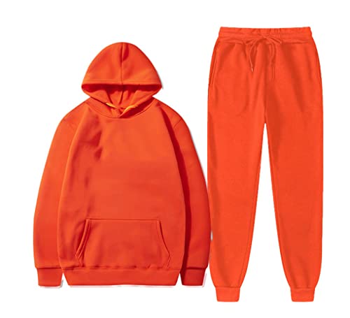 Ensemble de survêtement homme orange S ultra doux avec sweat à capuche ajustable et poches