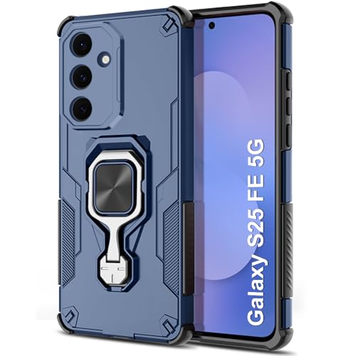 Image of TheGiftKart Tough Armor Bumper Back Case Cover for Samsung Galaxy S25 FE 5G | Ring Holder & Kickstand in-Built | 360 Degree Protection Back Case Cover for Samsung S25 FE 5G (PC & TPU, Greyish Blue)