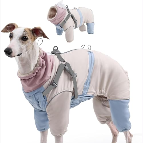 IUOUTG 反射フルボディの犬のコート、冬のフリースの犬のジャケットはハーネスで作られて&ジッパー、屋外のための4足のペットの雪のスーツジャンプスート