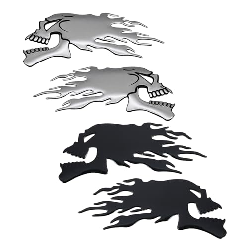 Jecdfs 4 Autocollants 3D Tête de Mort avec Flamme pour Réservoir de Moto – Décorations Universelles Étanches, Protection Contre Rayures, Autocollants en...