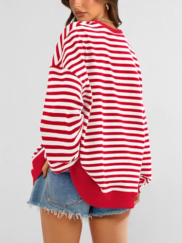 Image of PRETTYGARDEN Womens Striped Oversized Sweatshirt Color Block Crew Neck Long Sleeve Casual Loose Pullover Top Y2K Clothes