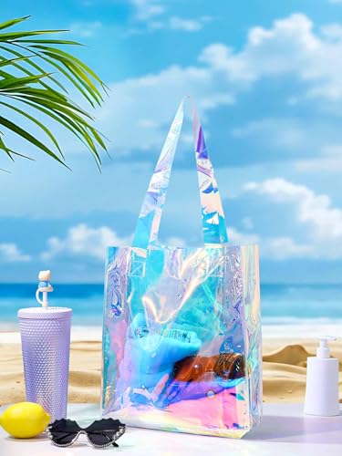 Woeoe Holographic Iridescent Tote Bag Clear Travel Beach Bags Waterproof Beach Bag Shoulder Handbag for Pool Travel3