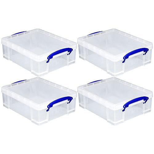 Really Useful Box 4 Pack Storage Bins, Clear Plastic Stackable Organizing Totes, 8.1 Liter
