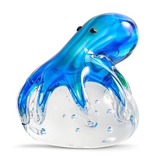 Eustuma Hand Blown Glass Octopus Figurine Ornament,Sea Animal Ornament For Fish Tank Aquarium,Sea Animals Collection For Birthday Gift,Glass Office Paperweight For Desk. #TOP22