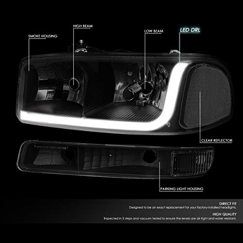 Image of DNA MOTORING HL-LB-SIERRA99-BK-SM-CL1 4PCs LED DRL Strip Headlight+Bumper Lamp Compatible with 99-07 Sierra /Yukon