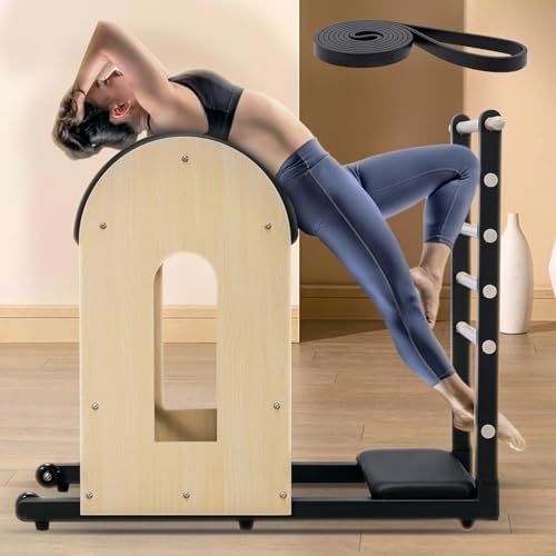 Multifunctional Pilates Barrel for Home Gym, Training Ladder with Resistance Bands, Wooden Spine Corrector Equipment for Balance, Core Strengthening and Stretching Black