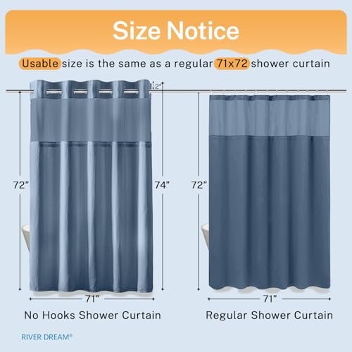 River Dream Blue Shower Curtain No Hooks Required Dotted Waffle Weave Shower Curtain with Snap in Liner - 71W x 74H,Hotel Grade,Spa Like Bath Curtain,Moonlight Blue by River Dream - Image 5