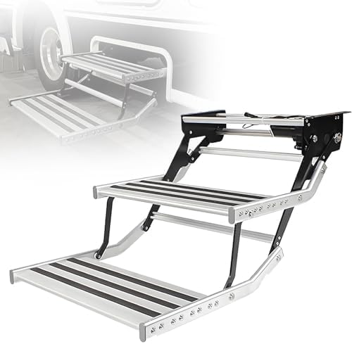 Retractable Electric Step for Truck Campers - 12V, 80W Motor, 200KG Capacity, Wide Folding Design, Integrated LED Light - Durable Outdoor Access Solution