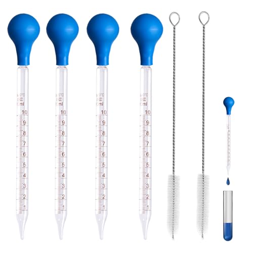 Sikweny 10 Pièces Ensemble Verre Contient 4 Pipette Graduée 4 Pièces Caoutchouc Avec 2 Brosses Nettoyage Pipette Cuisine Compte Goutte Compte Gouttes Verre...