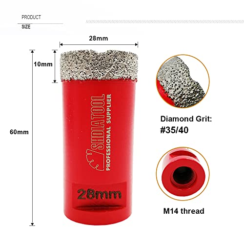 SHDIATOOL Diamond Core Drill Bit,Hole Saw Diameter 28mm 1-1/8" M14 Thread Vacuum Brazed for Concrete Granite Marble Porcelain Tile Masonry Brick,3PCS - Image 2