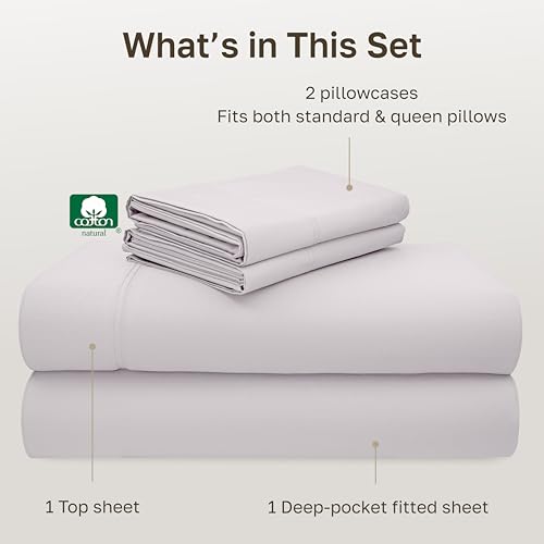 Image of California Design Den Full Bed Sheets Set - 600 Thread Count Sateen, 100% Cotton Full Size Sheet Set, Deep Pockets with All Around Elastic, Snug Fit, Durable Bedding - Pale Lavender