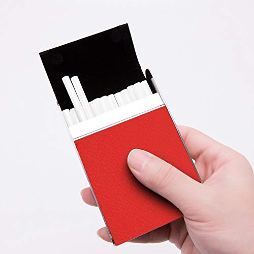 Estuche para puros para mujer con capacidad para 20 cigarrillos Fumador de acero inoxidable Estuche para cigarrillos de cuero de microfibra para uso personal o como regalo(rojo) Cover