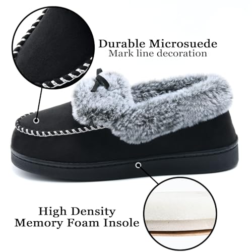 Image of DL Womens Fuzzy Warm Moccasin Slippers Memory Foam, Soft Fluffy Women's Winter House Slipper Closed Back Fur Lined, Cozy Ladies Suede Indoor Bedroom Houseshoes Non-Slip